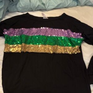 BiBi Long Sleeve Shirt with Sequin Stripes - Black, Purple, Green, Gold